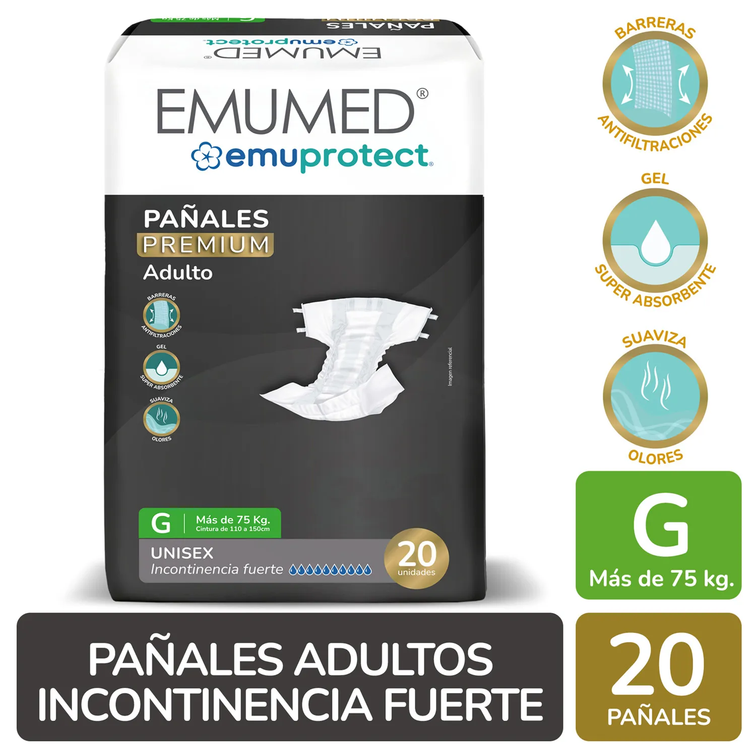 PAÑAL ADULTO EMUMED (G)(M) 3X20
